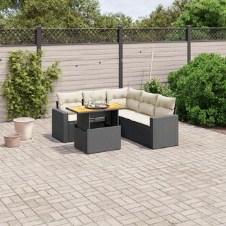 vidaXL Set De Sof&aacute;s De Jard&iacute;n 6 Piezas Y Cojines Rat&aacute;n Sint&eacute;tico Negro Vidaxl