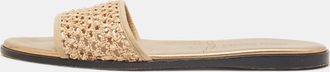 Jimmy Choo London Beige Woven Raffia And Leather Minea Flat Slide Sandals