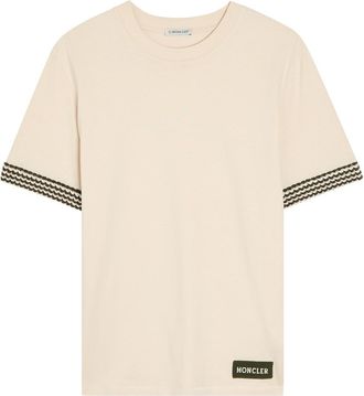Moncler Knit-trimmed Cotton T-shirt - Beige - XS (UK 8 / XS)
