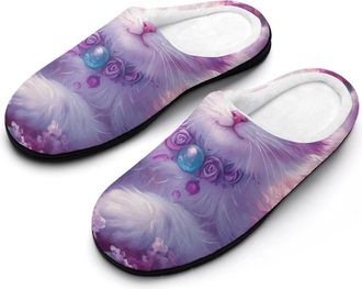 Generic Cute Cat Rose Cotton Slippers for Women Memory Foam Comfy House Shoes with Anti-Skid Rubber Sole