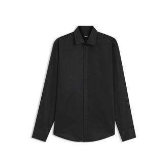 BOSS Regular-fit dress shirt in satin-finish linen