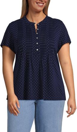 Lands End Plus Size Lightweight Jersey Button Pintuck Top in Deep Sea Navy Pin Dot at Nordstrom, Size 1 X