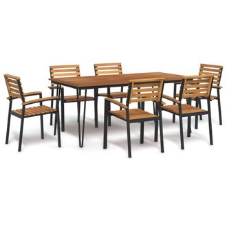 Berkfield Home 7 Piece Garden Dining Set Solid Wood Acacia & Metal in Brown
