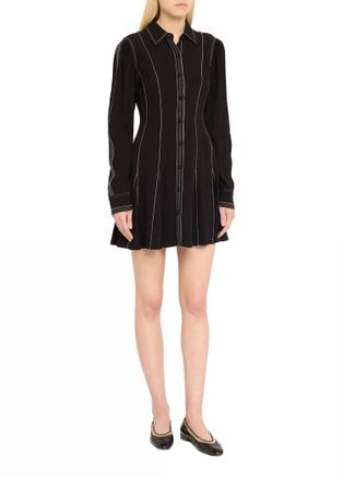 Ulla Johnson Roanne Topstitched Button Front Mini Dress In Noir
