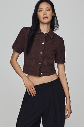 Maeve Puff-Sleeve Crop Denim Jacket