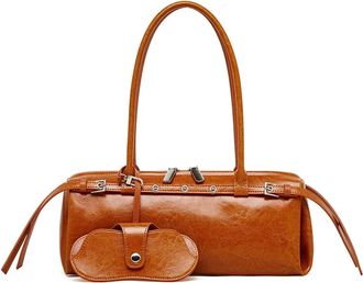 Generic Underarm Cowhide Genuine Leather Handbags Women Vintage Shoulder Bag Female Luxury Long(Brown)