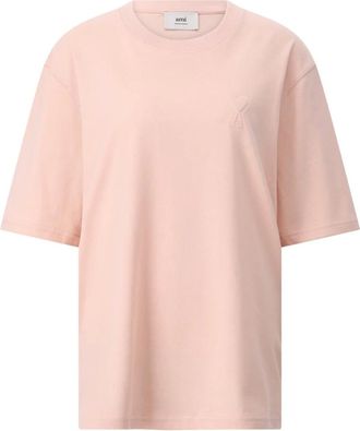 Ami Tops, Dames, Roze, S, Katoen, Logo T-shirt, Klassieke pasvorm, Portugal