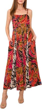 Vince Camuto Mixed Print Inverse Pleat Maxi Dress in Spiced Peach at Nordstrom, Size Small