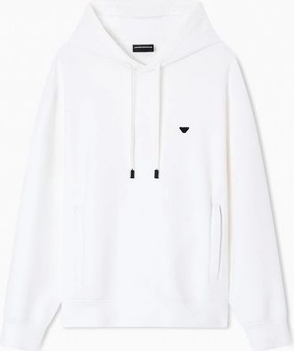 Emporio Armani Mens DOUBLE-JERSEY BRANDED PULLOVER HOODED TOP - White - Size: 40