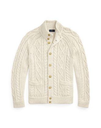 Ralph Lauren ARAN-KNIT MARLED COTTON CARDIGAN