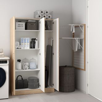 Dmora Armario Multiuso Grande Vado, 4 Estantes, Puertas Batientes, 6 Compartimentos, 104x181h Cm, Marr&oacute;n Roble