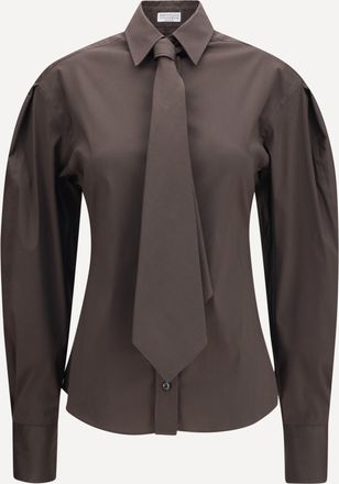 Brunello Cucinelli Camicia in misto cotone con cravatta Woman L