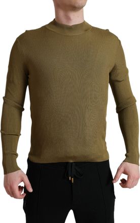 Dolce & Gabbana Mens Ribbed Knit Mock Neck Sweater - Khaki Viscose - Size EU 48 (Mens)