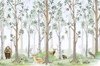 OEM Fotomural Infantil Con Animales Del Bosque En Un Hermoso Bosque M014 300x200