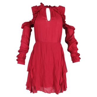 Iro Iro Hanie Ruffle Mini Cold Shoulder Dress in Maroon Viscose