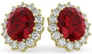 Allurez Oval Lab Ruby and Diamond Earrings 14k Yellow Gold (10.80ctw)