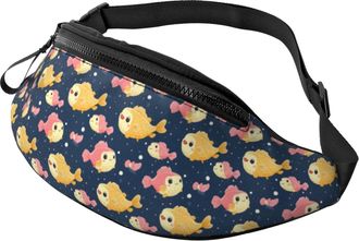 Generic Cartoon Fish Cute Print Chest Bag Bum Bags With Headphone Jack Waistpacks For Travel Hiking Shopping 14X35Cm