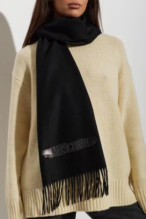 Moschino Wool Scarf With Fringes, Unisex, Black