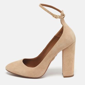 Aquazzura Beige Suede Alix Ankle Strap Pumps