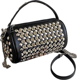 Generic Rivet Shoulder Bag,Rivet Clutch Bag | Punk Hand Travel Bag 2024 | Cylinder Square Bag, Fashion Rock Studded Handbags for Women and Girls, Black/White,
