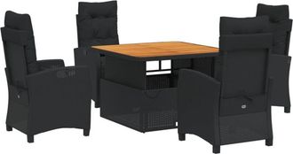 vidaXL Set De Muebles Jard&iacute;n 5 Pzas Con Cojines Rat&aacute;n Sint&eacute;tico Negro Vidaxl