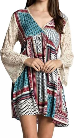 Greek Archaic Kori Hanky Border Print Lace Dress In Red Mix