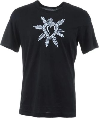 Dolce & Gabbana Tops, Heren, Zwart, XS, Katoen, Heart T-shirt met korte mouwen