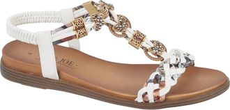 Jo & Joe Ladies Braided T-Strap Design Embellished Trim Elasticated Back Strap Flat Sandals (White, UK Footwear Size System, Adult, Women, Numeric, Medium, 7)