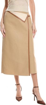 Lafayette 148 New York Overlap Leather-Trim Midi Skirt