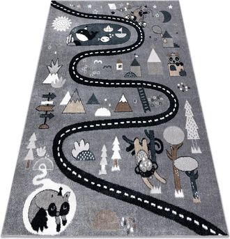 RugsX Rugsx - Alfombra Fun Route Para Ni&ntilde;os, Calle, Animales Gris Grey 160x220 Cm