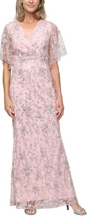 S.L. Fashions Beaded Surplice Neck Gown in Blush at Nordstrom, Size 10