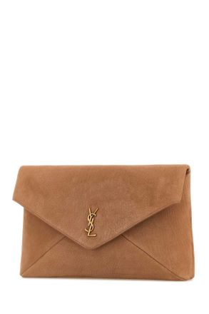 Saint Laurent Womens Antiqued Pink Suede Envelope Clutch Honeycaramel