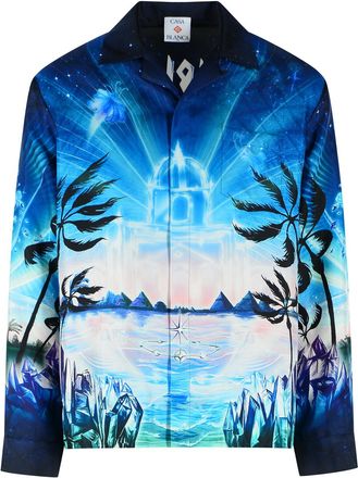 Casablanca Blue Cuban Collar Crystal Alchemy Silk Shirt