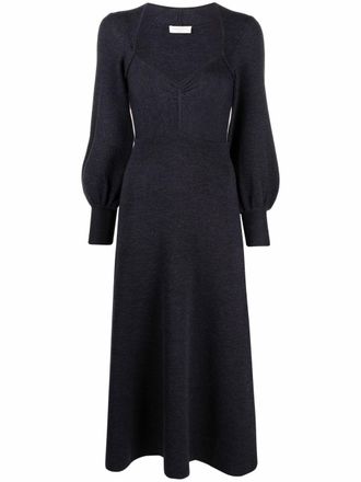 Sandro sweetheart-neck puff-sleeve midi dress - women - Acrylic/Polyamide/Wool - 38 - Grey