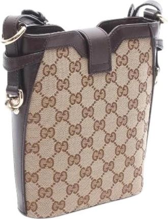 Gucci Pre-owned GG Shadow Canvas Leather Shoulder Bag - Dames - Vintage Tas - Bruin - ONE Size - Leer - Vintage