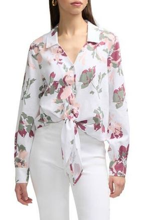 Ellen Tracy Tie Front Shirt in Peach Bouquet at Nordstrom Rack, Size X-Small