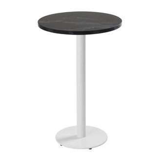 Oviala Table alta redonda 60 cm pie blanco y revestimiento m&aacute;rmol negro