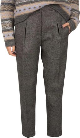 Brunello Cucinelli Flanellen Sportbroek met Hoge Taille - Dames - Vrijetijds broeken - Grijs - M - Leer - Broeken