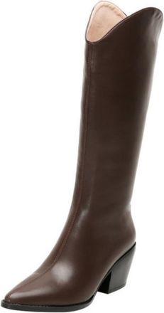 Generic Womens Knee High Western Cowboy Boots with Pointed Toe Comfortable Fit for Office and Everyday Style,Brown,6.5 UK