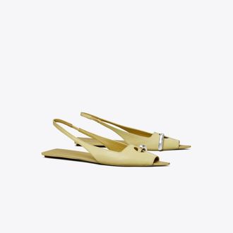 Tory Burch Womens Pierced Slingback in White/White/Silver, size 4.5