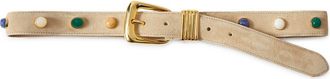 Veronica Beard Arch Stone Embellished Suede Belt in Stone Khaki at Nordstrom, Size X-Small