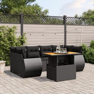 vidaXL Set De Comedor De Jard&iacute;n 7 Pzas Y Cojines Rat&aacute;n Sint&eacute;tico Negro Vidaxl