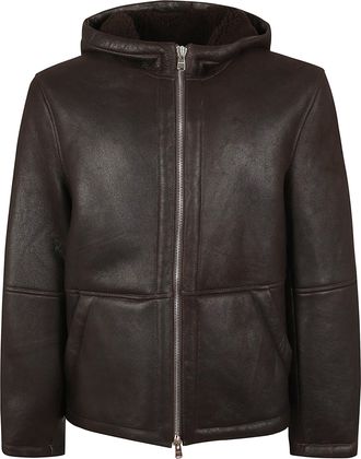 Dondup Shearling Sheepskin Coat with Hood and Silver Zip