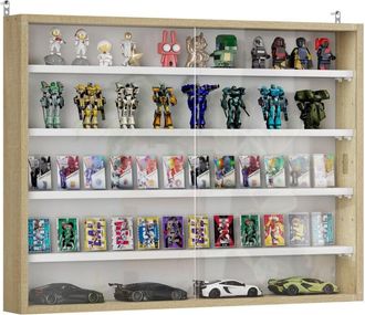 HOMCOM Homcom - Vitrina Expositora Con Estantes Ajustables 2 Puertas Correderas De Vidrio Para Colecciones Perfumes Figuras De Decoraci&oacute;n 80x9,5x60 Cm Natura