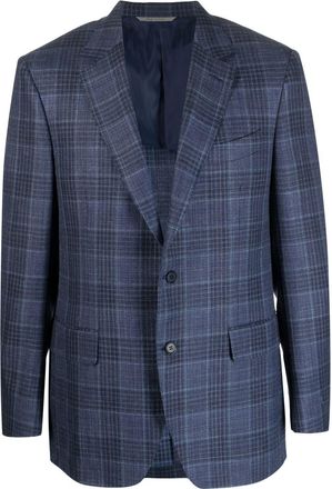 Canali single-breasted plaid blazer - men - Silk/Linen/Flax/Cupro/Wool - 44 - Blue
