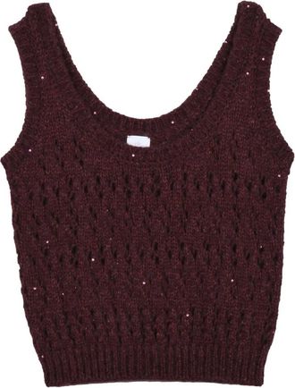 Eleventy Maglia Traforata A V - Dames - Tops zonder mouwen - Rood - XS - Wol - Tops