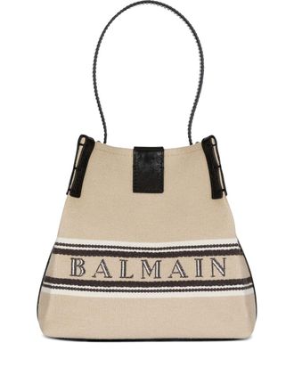 Balmain Womens Release Bucket Bag In Canvas And Calfskin