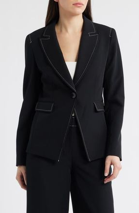 Tahari by ASL Topstitch Detail One-Button Jacket in Black White at Nordstrom, Size 16P
