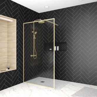 Aurlane Set Parete per Doccia con Telaio Oro Spazzolato 120x200cm + Colonna Doccia Termostatica