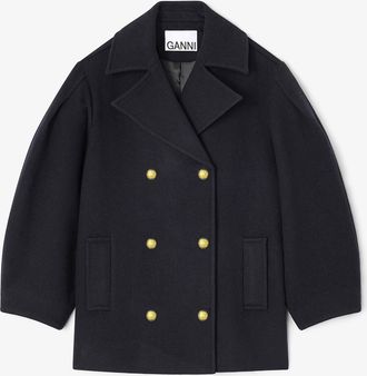 Ganni Navy Dark Blue Wool Oversized Midi Peacoat - Size 8/10 Recycled